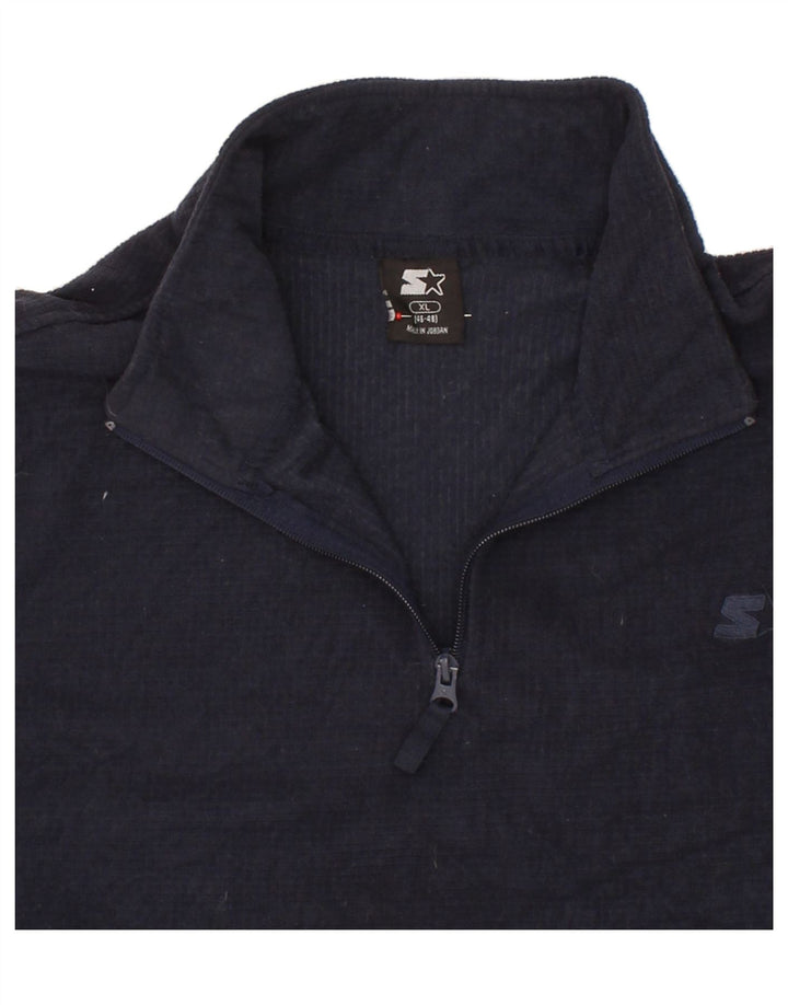 STARTER Mens Zip Neck Fleece Jumper XL Navy Blue Polyester Vintage Starter and Second-Hand Starter from Messina Hembry 