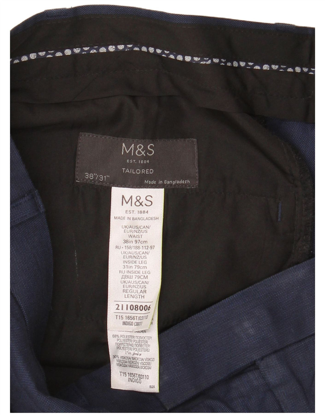 Ανδρικό ίσιο παντελόνι Marks & Spencer W38 L31 Navy Blue Polyester