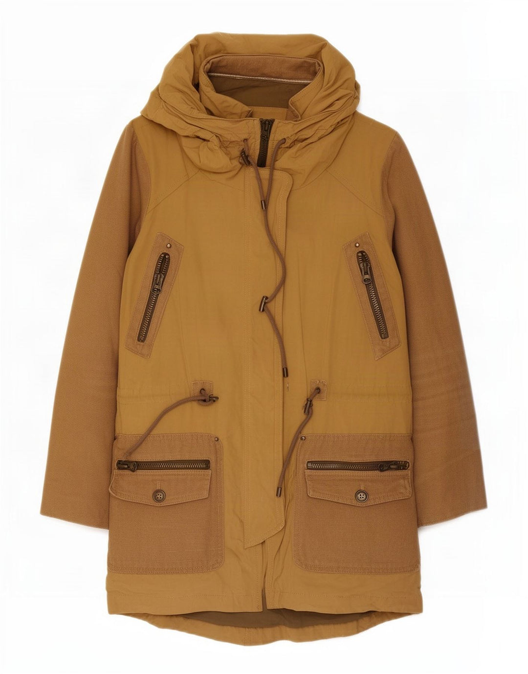 Zara Γυναικείο μπουφάν Parka με κουκούλα UK 10 Small Beige Polyester