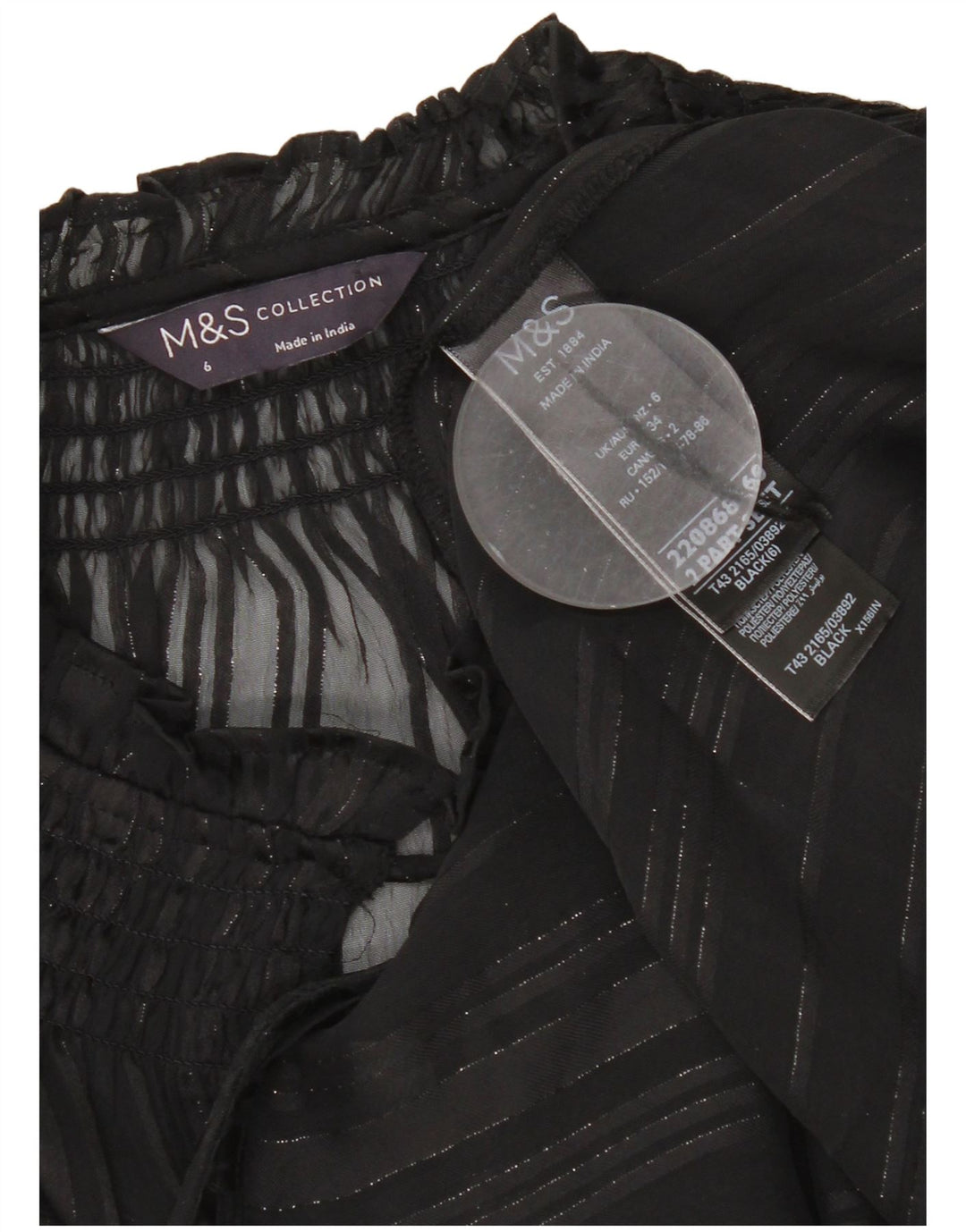 Marks & Spencer Γυναικεία υπερμεγέθη μακρυμάνικα See Through Top UK 6 XS Black