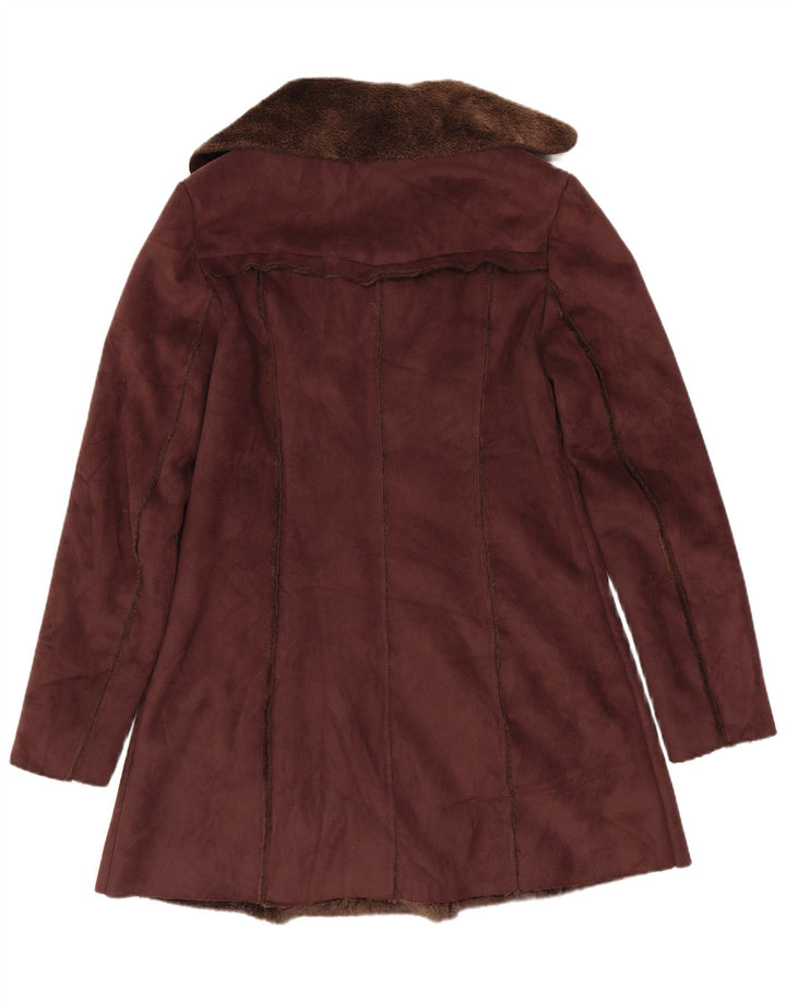 Vintage Γυναικείο Παλτό Sherpa Double Breasted UK 8 Μικρό Καφέ