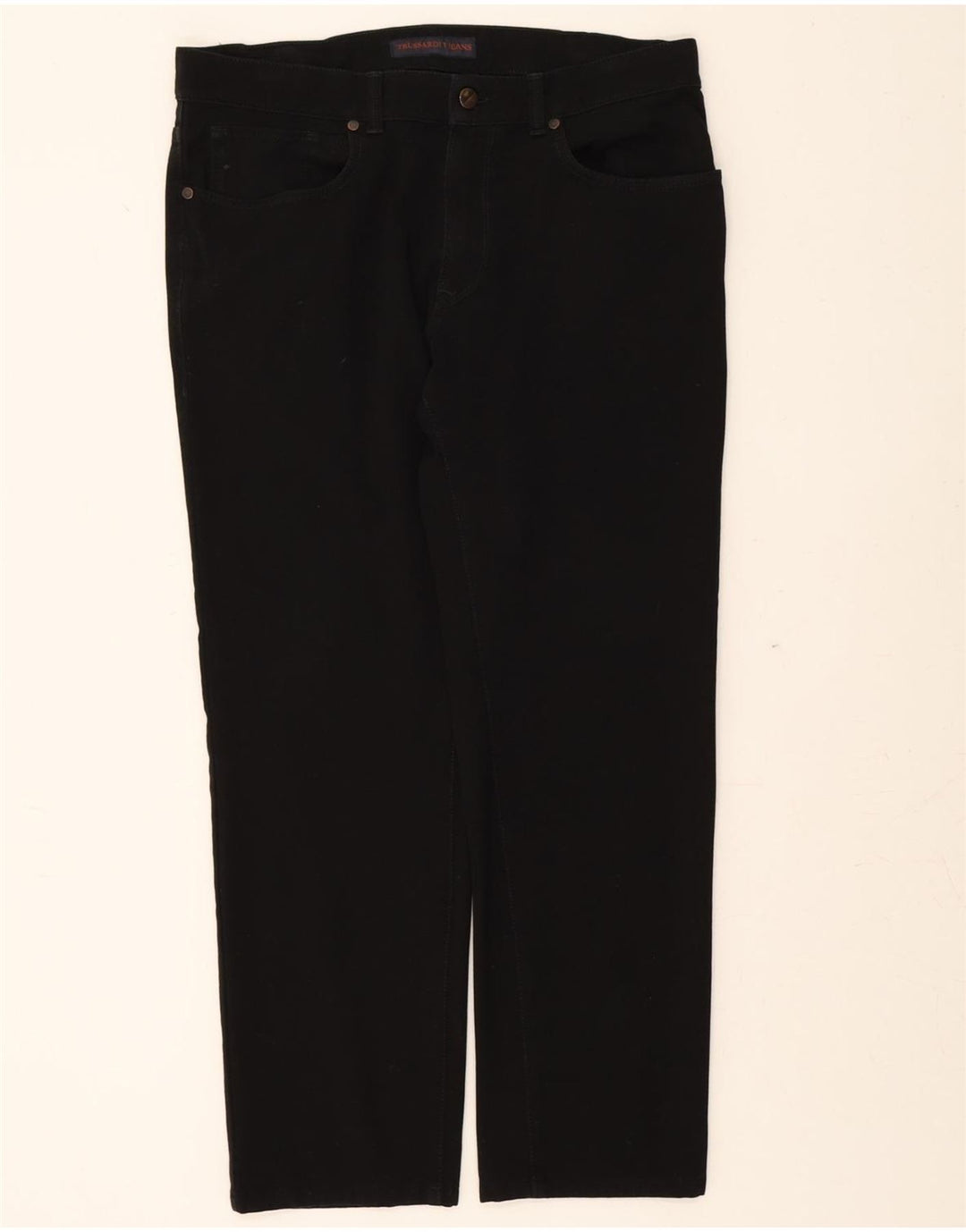 TRUSSARDI Mens Straight Casual Trousers W37 L28 Black Polyester Vintage Trussardi and Second-Hand Trussardi from Messina Hembry 