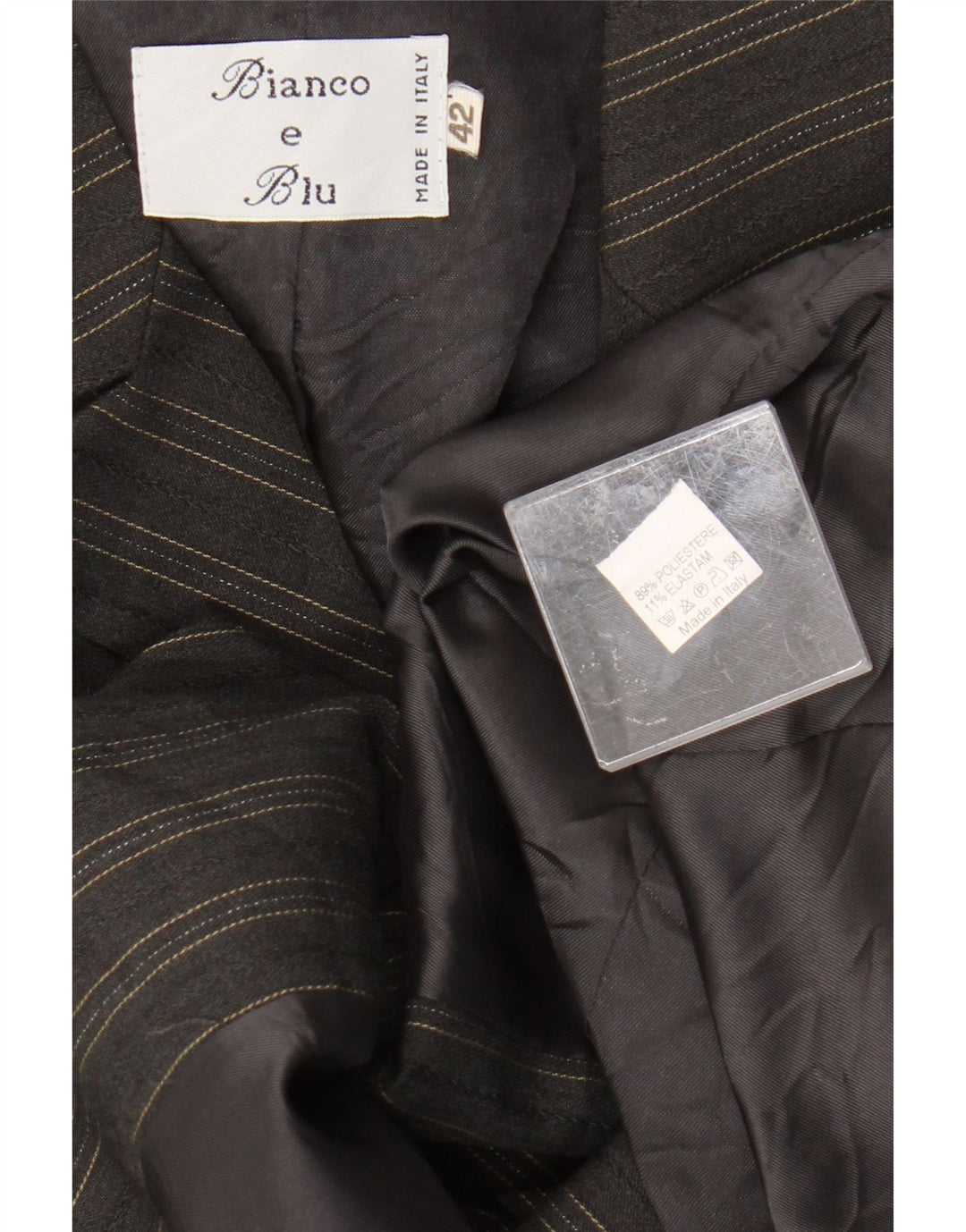 Bianco e Blu Γυναικείο σακάκι 2 κουμπιών IT 42 Μεσαίο γκρι ριγέ