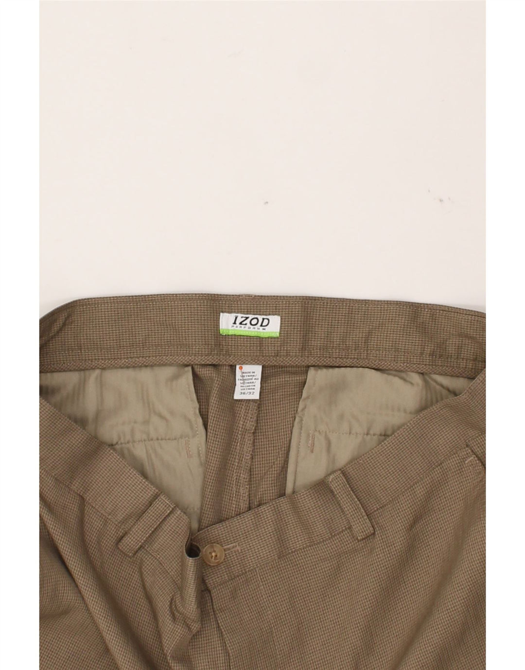 IZOD Mens Straight Chino Trousers W36 L32  Brown Check Polyester Vintage Izod and Second-Hand Izod from Messina Hembry 