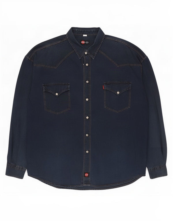 Vintage Ανδρικό Τζιν Πουκάμισο 3XL Navy Blue Βαμβακερό