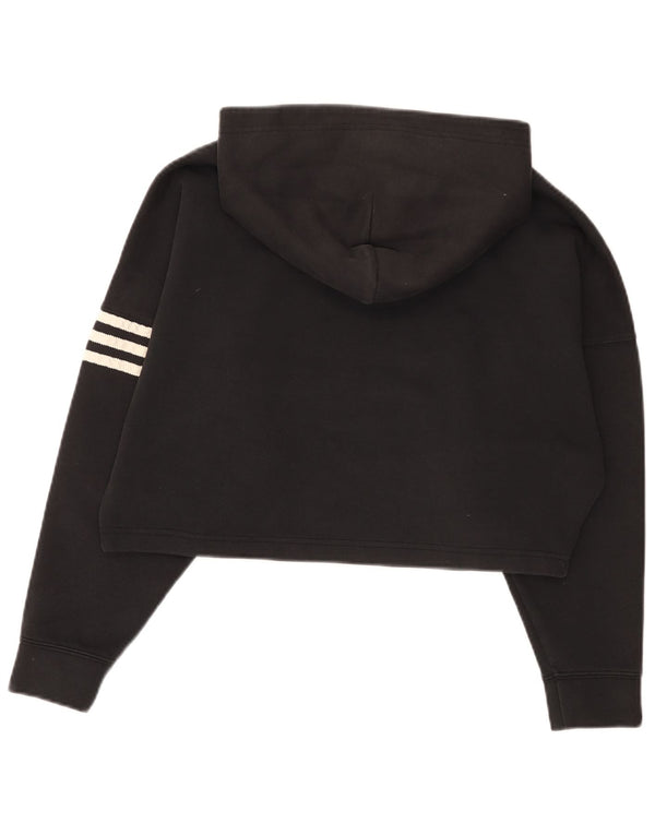 Adidas Womens Crop Oversized Hoodie Jumper UK 6 XS Μαύρο βαμβακερό