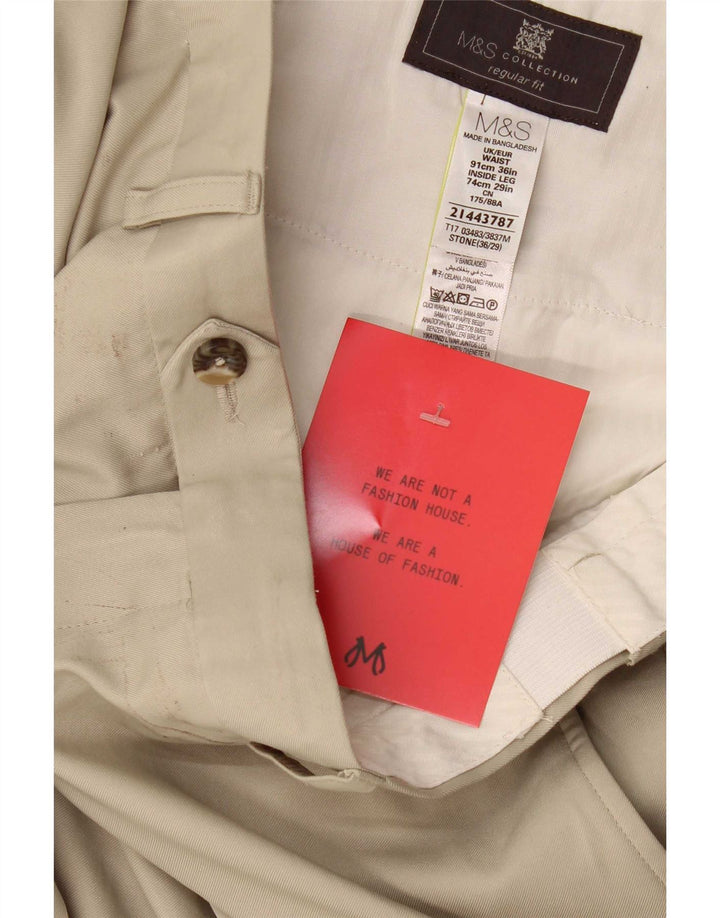 Ανδρικό παντελόνι με κανονική εφαρμογή Marks & Spencer W36 L29 Beige Polyester