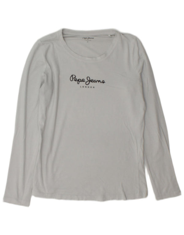 PEPE Jeans Womens Graphic Top Long Sleeve UK 14 Medium Grey