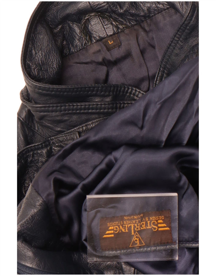 Sterling ανδρικό δερμάτινο μπουφάν UK 40 Large Navy Blue Leather