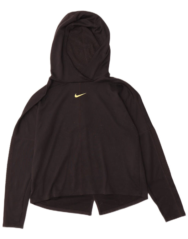 NIKE Womens Running Hooded Graphic Top Long Sleeve UK 14 Medium Black
