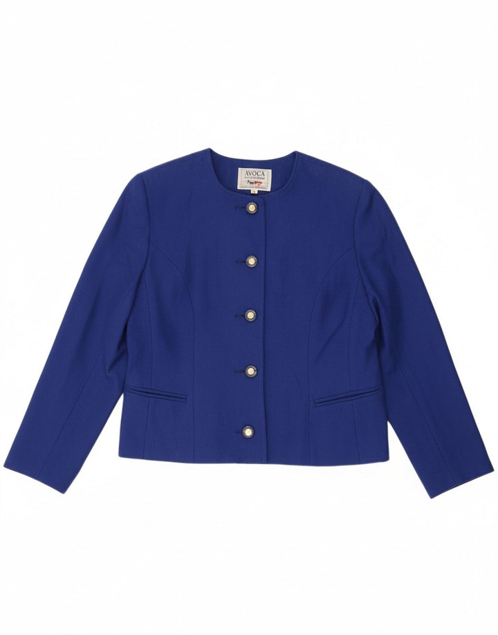 AVOCA Womens 5 Button Blazer Jacket UK 14 Medium Blue Wool