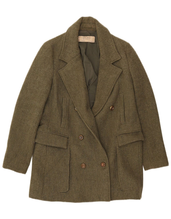 Zara Γυναικείο Μπουφάν Blazer με διπλό στήθος UK 12 Medium Khaki Polyester