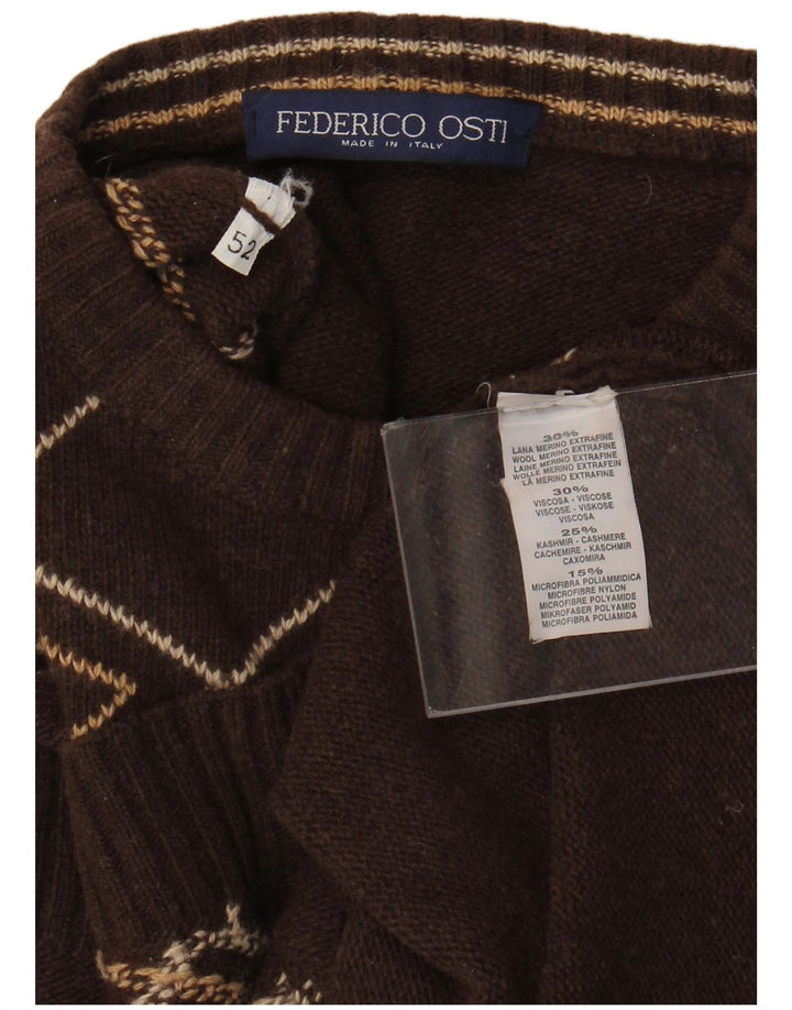 Vintage ανδρικό γιλέκο Tank Top IT 50 Μεσαίο καφέ γεωμετρικό μαλλί