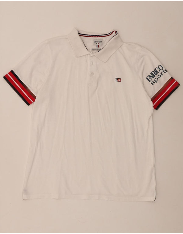 Ανδρικό γραφικό πόλο μπλουζάκι Enrico Coveri 2XL Λευκό, βαμβακερό