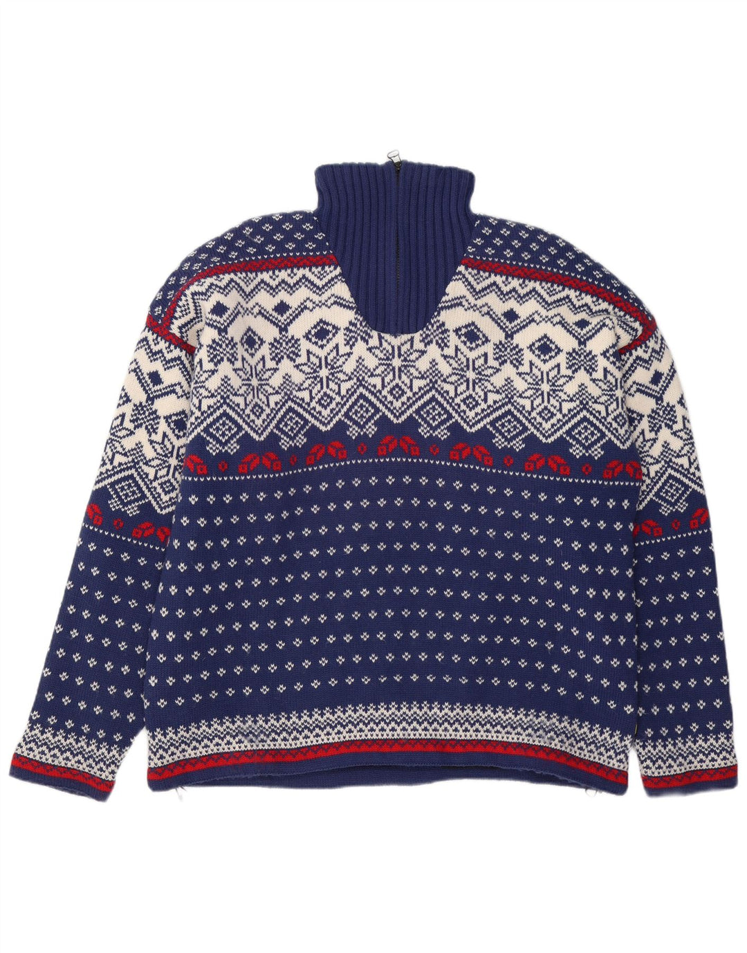 Ανδρικό πουλόβερ με φερμουάρ OCK XL Navy Blue Fair Isle Wool