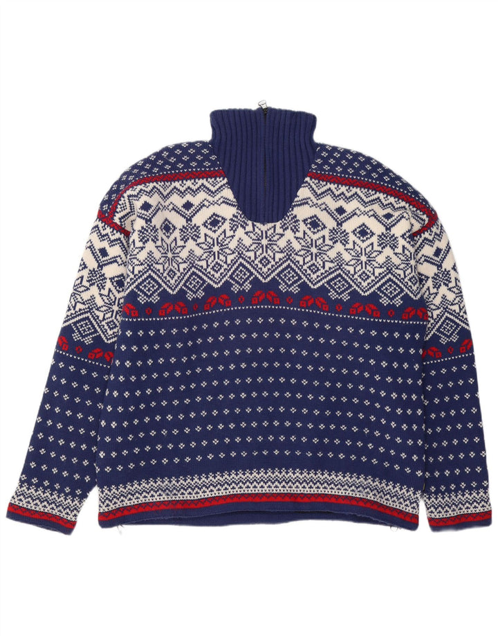 Ανδρικό πουλόβερ με φερμουάρ OCK XL Navy Blue Fair Isle Wool