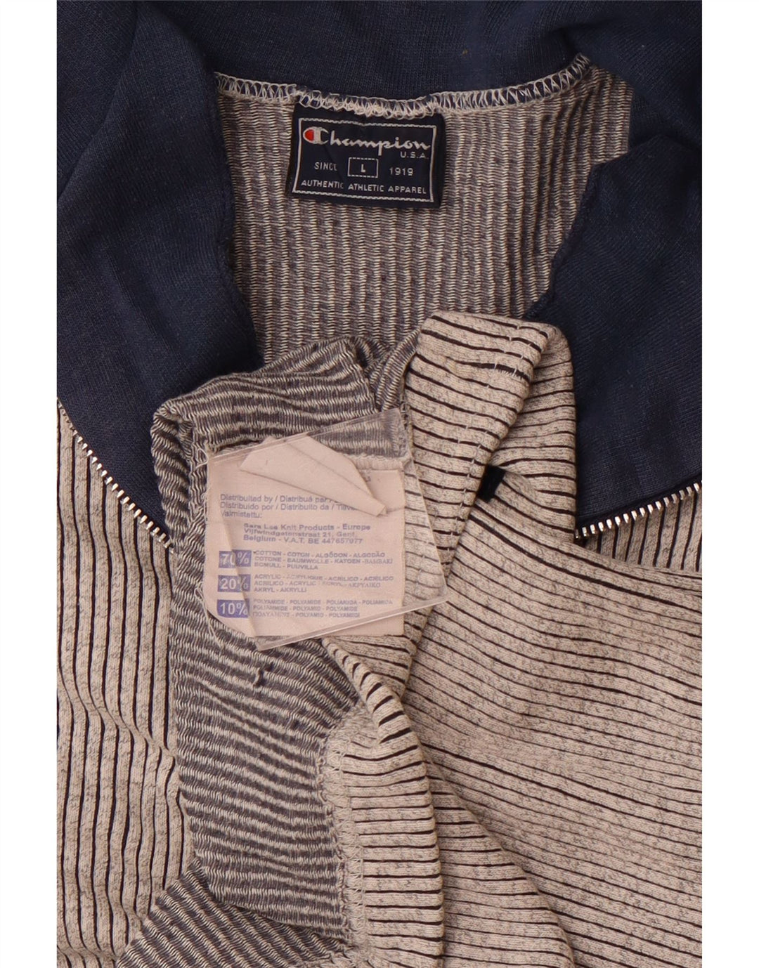 Ανδρικό T-Shirt με φερμουάρ CHAMPION Top μεγάλο γκρι βαμβακερό ριγέ