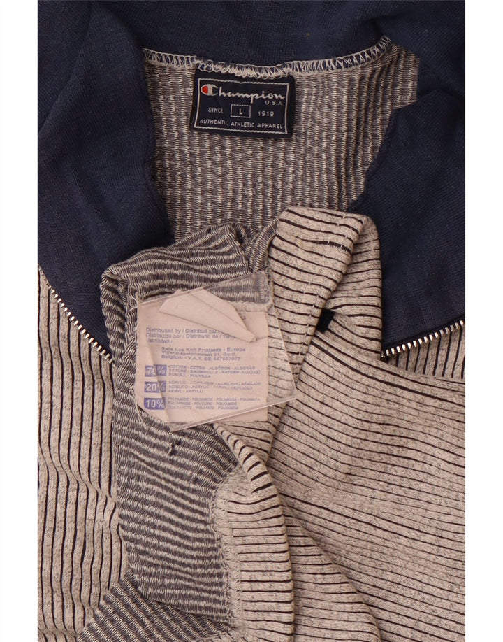 Ανδρικό T-Shirt με φερμουάρ CHAMPION Top μεγάλο γκρι βαμβακερό ριγέ