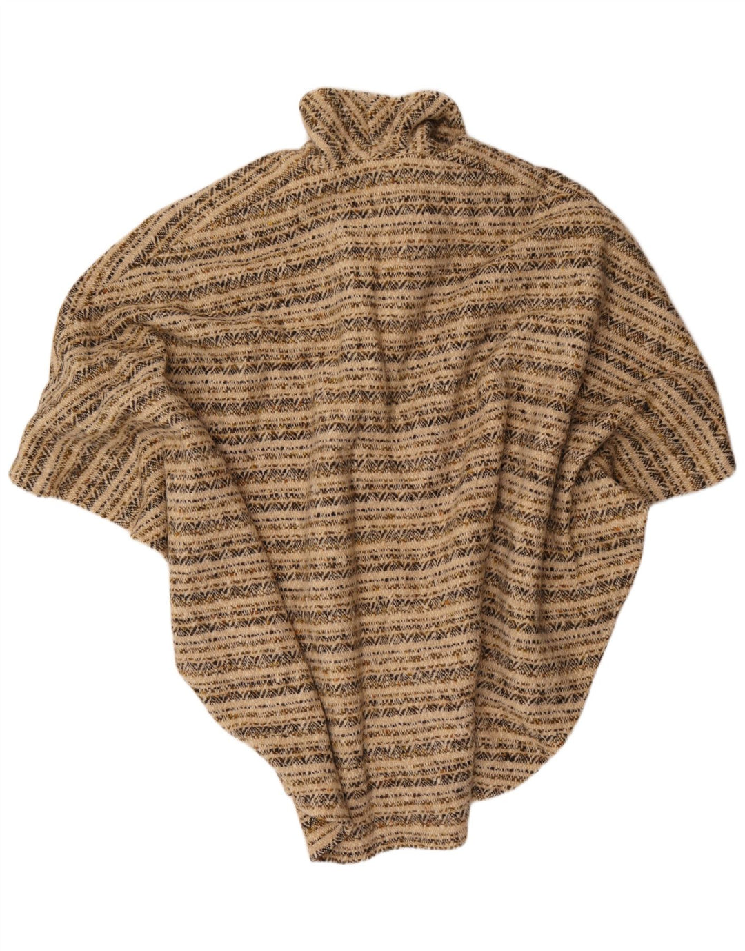 Vintage Γυναικείο πουλόβερ Poncho Cardigan One Size Beige Geometric
