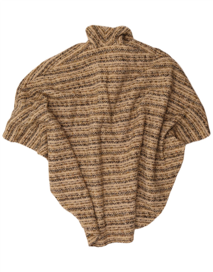 Vintage Γυναικείο πουλόβερ Poncho Cardigan One Size Beige Geometric