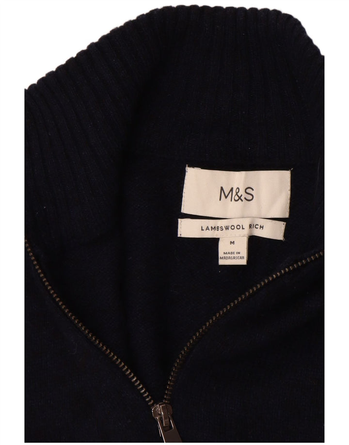 Marks & Spencer Ανδρικό πουλόβερ με φερμουάρ με φερμουάρ, μεσαίο μπλε ναυτικό, μαλλί αρνιού