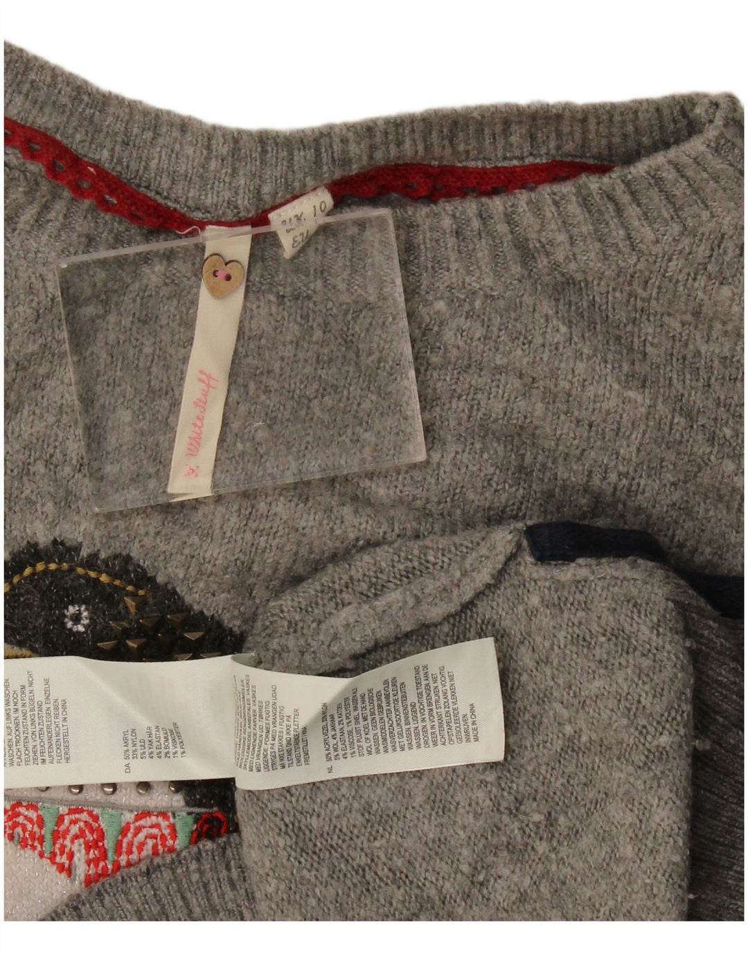 White Stuff Γυναικείο πουλόβερ με λαιμό σκάφος UK 10 Small Grey Novelty