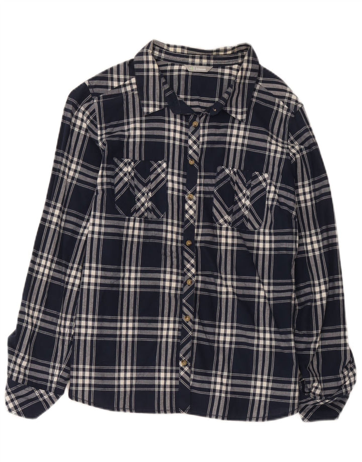 Marks & Spencer Γυναικείο πουκάμισο UK 16 Large Navy Blue Check Cotton