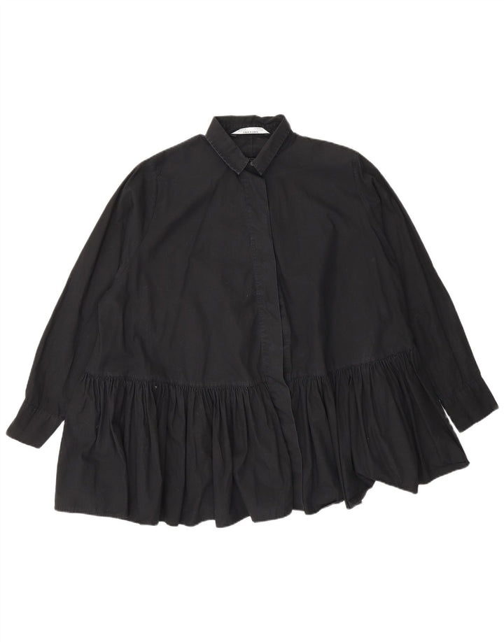 Zara Γυναικείο πουκάμισο Oversized Μπλούζα UK 10 Small Black Βαμβακερό