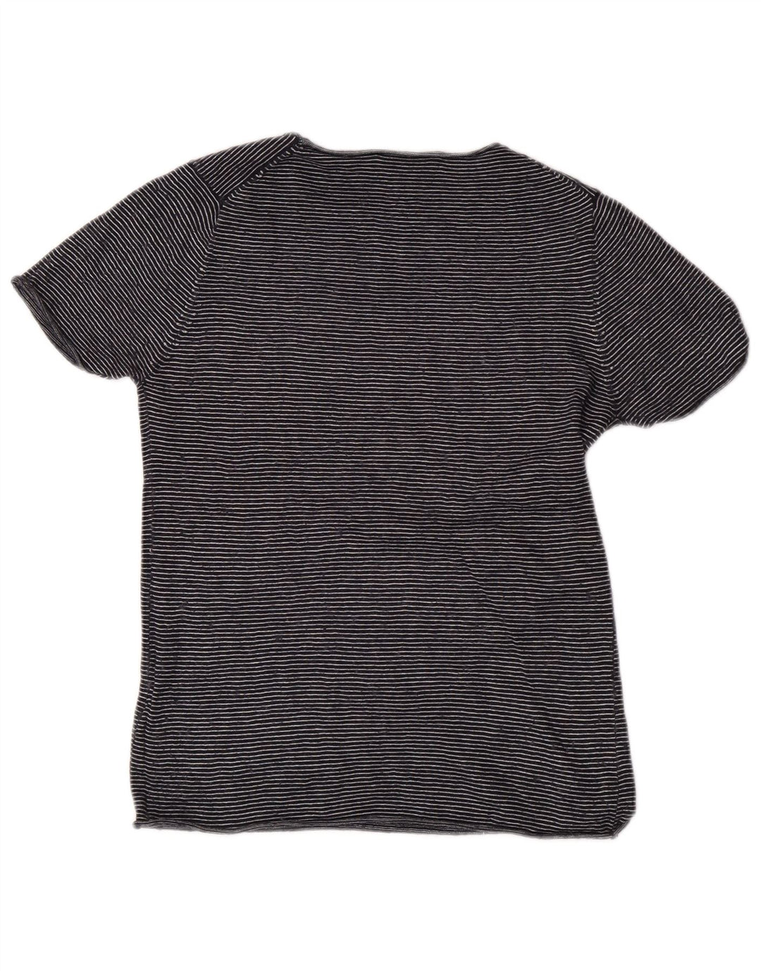 Zara Γυναικείο T-Shirt Top UK 12 Medium Navy Blue ριγέ Modal