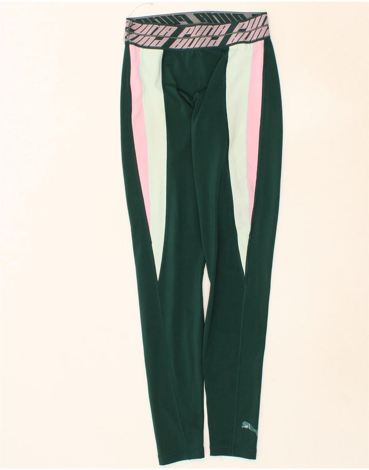 PUMA Womens Graphic Leggings UK 12 Medium  Green Colourblock Polyester Vintage Puma and Second-Hand Puma from Messina Hembry 