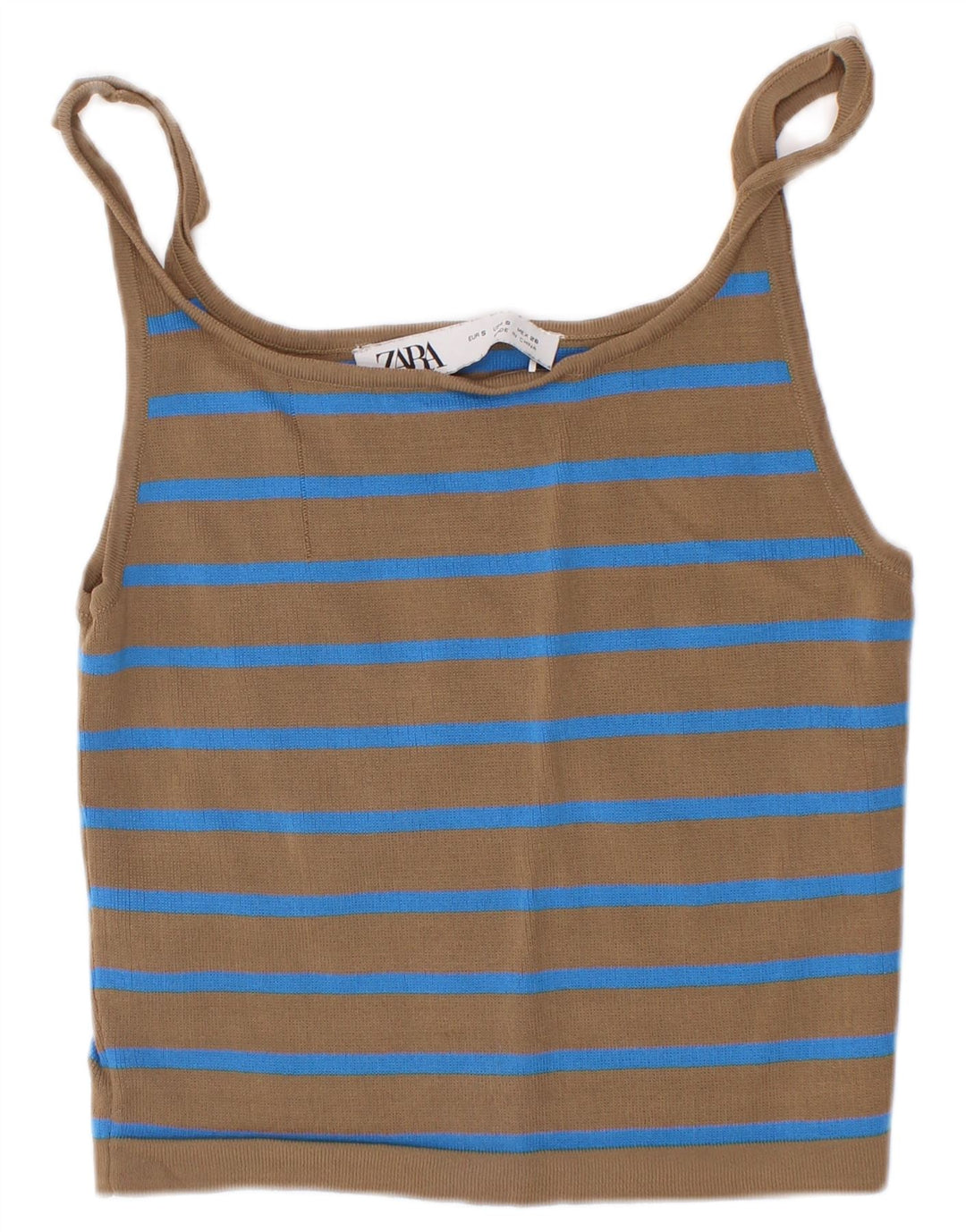 Zara Womens Crop Cami Top UK 8 Μικρή καφέ ριγέ βισκόζη
