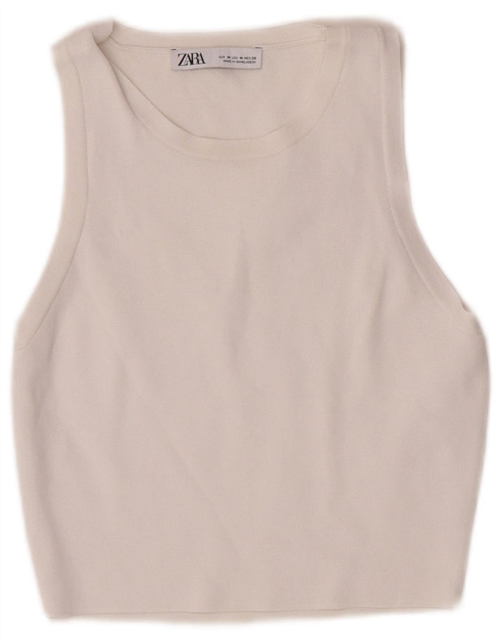 Zara Γυναικείο Crop Vest Top UK 12 Medium White Viscose