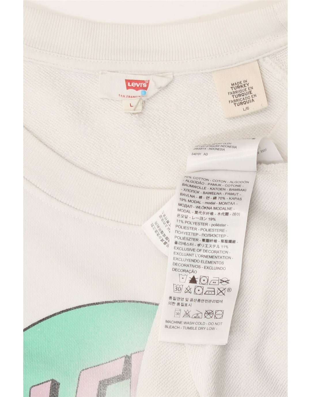 Γυναικείο γραφικό φούτερ Levi's Jumper UK 16 μεγάλο λευκό βαμβακερό