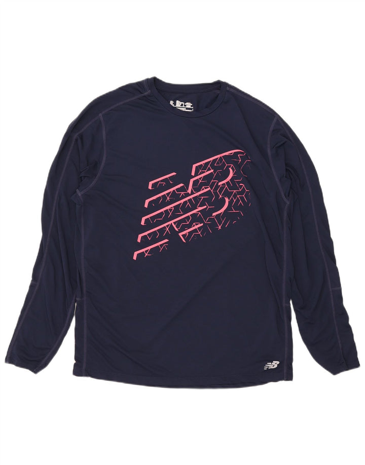 New Balance Ανδρικό γραφικό τοπ μακρυμάνικο μεγάλο μπλε ναυτικό πολυεστέρας