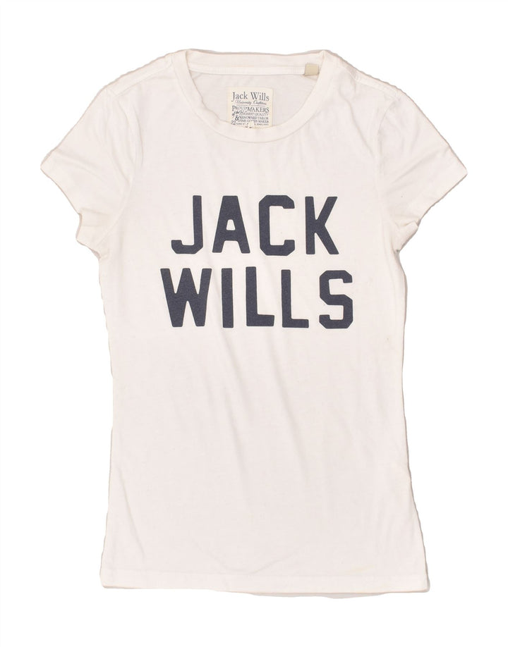 JACK WILLS Womens Graphic T-Shirt Top UK 8 Small White Cotton | Vintage Jack Wills | Thrift | Second-Hand Jack Wills | Used Clothing | Messina Hembry 