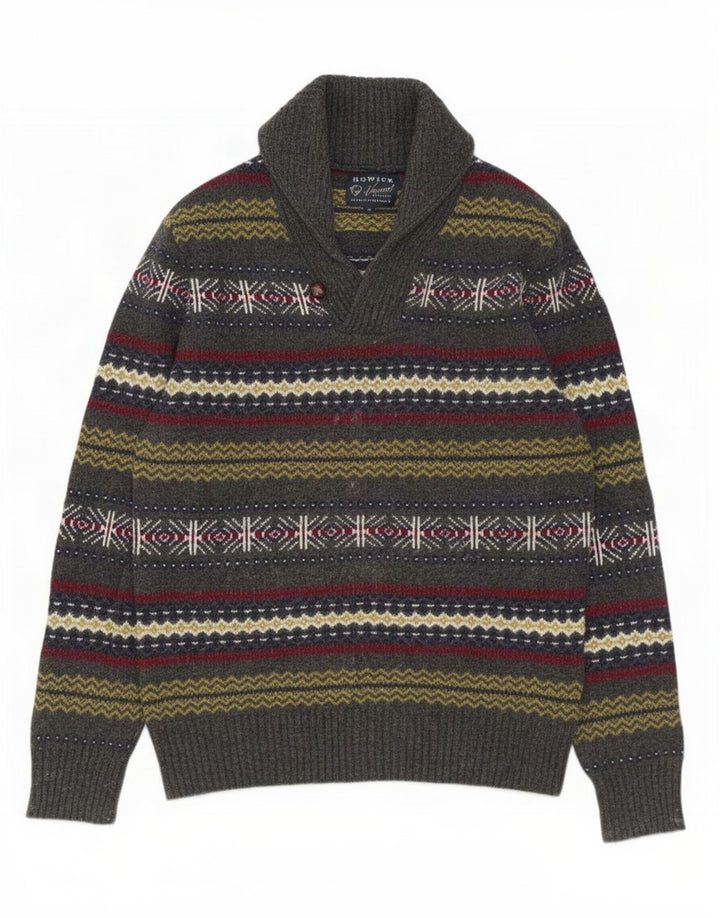Ανδρικό πουλόβερ Howick Shawl Neck Jumper Medium Grey Fair Isle Lambswool