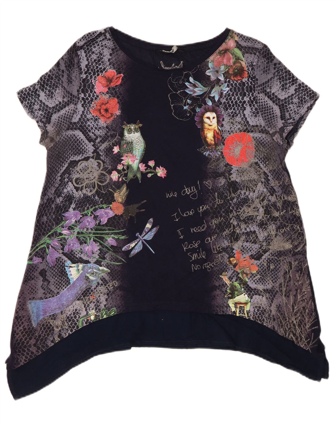 Γυναικείο Desigual Graphic Tunic Top UK 14 Medium Navy Blue Floral