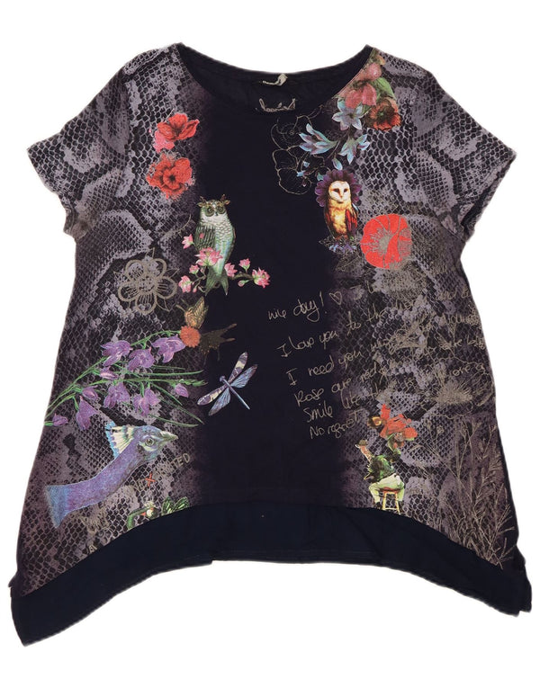 Γυναικείο Desigual Graphic Tunic Top UK 14 Medium Navy Blue Floral