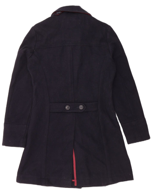 Superdry Womens Double Breasted Coat UK 12 Medium Navy Blue Wool