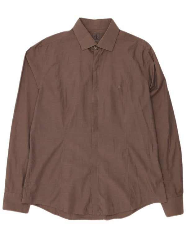 Calvin Klein Ανδρικό πουκάμισο Slim Fit Size 42 16 1/2 Large Brown Βαμβακερό