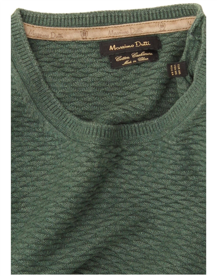 MASSIMO DUTTI Ανδρικό πουλόβερ με λαιμόκοψη 2XL πράσινο βαμβακερό