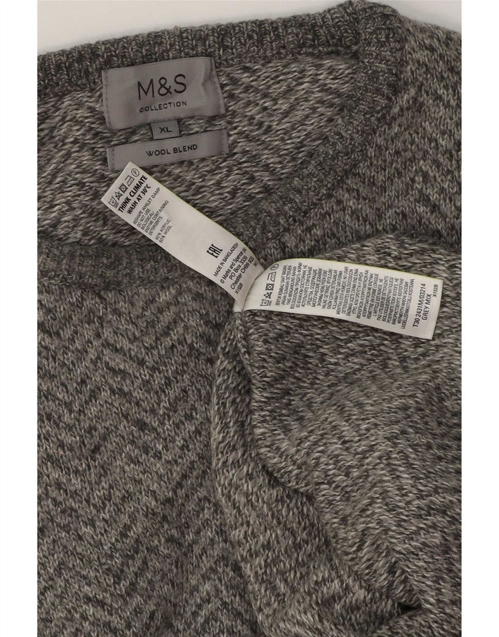 Marks & Spencer Ανδρικό πουλόβερ με λαιμόκοψη XL Γκρι μαλλί ψαροκόκαλο
