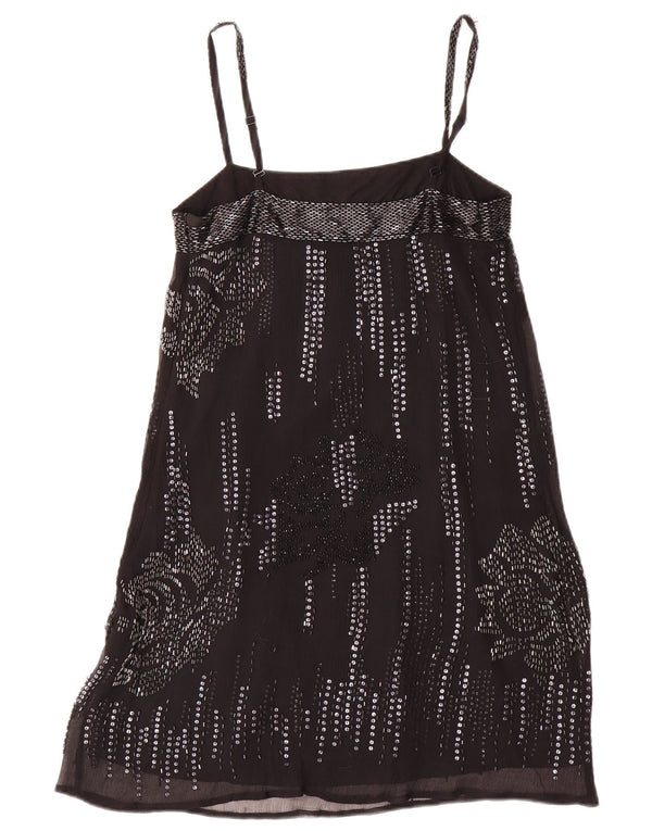 Warehouse Womens Evening Slip Dress UK 10 Small Black Floral Silk