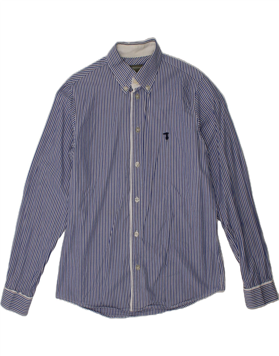 TRUSSARDI Boys Shirt 11-12 Years Blue Striped Cotton Vintage Trussardi and Second-Hand Trussardi from Messina Hembry 