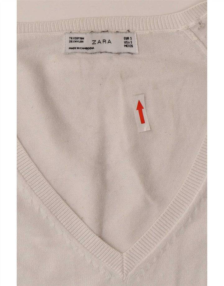 Zara Γυναικείο πουλόβερ με V λαιμόκοψη UK 10 Small White