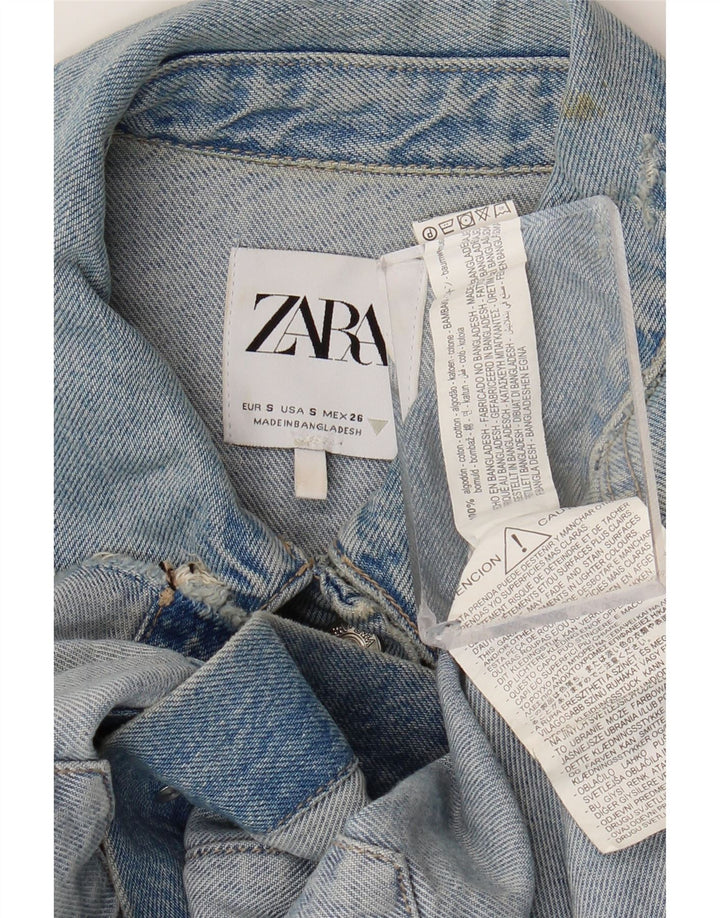 ZARA Γυναικείο Crop Oversized Τζιν μπουφάν UK 10 Small Blue Cotton