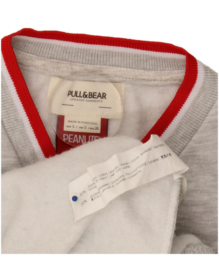 Pull & Bear Ανδρικά γραφικά φούτερ με φιστίκια, μικρό γκρι βαμβακερό