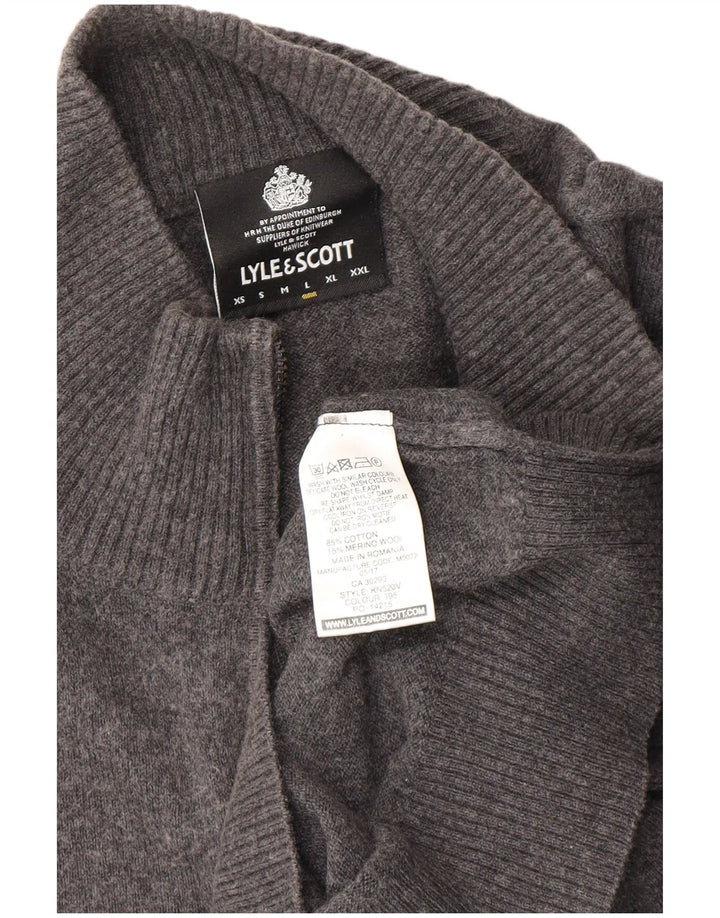 Ανδρικό πουλόβερ με φερμουάρ Lyle & Scott, μεγάλο γκρι βαμβακερό