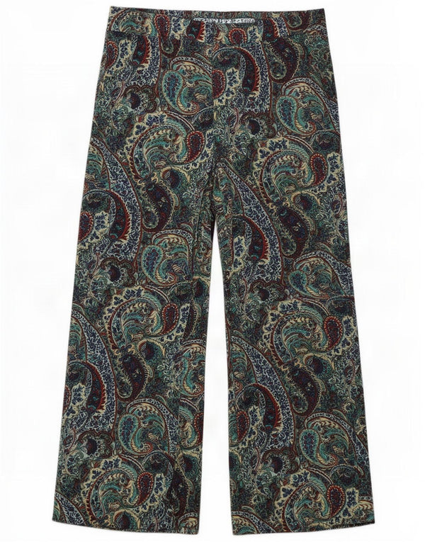 Zara Γυναικείο παντελόνι με φαρδύ κομμένο πόδι Medium W28 L24 Green Paisley