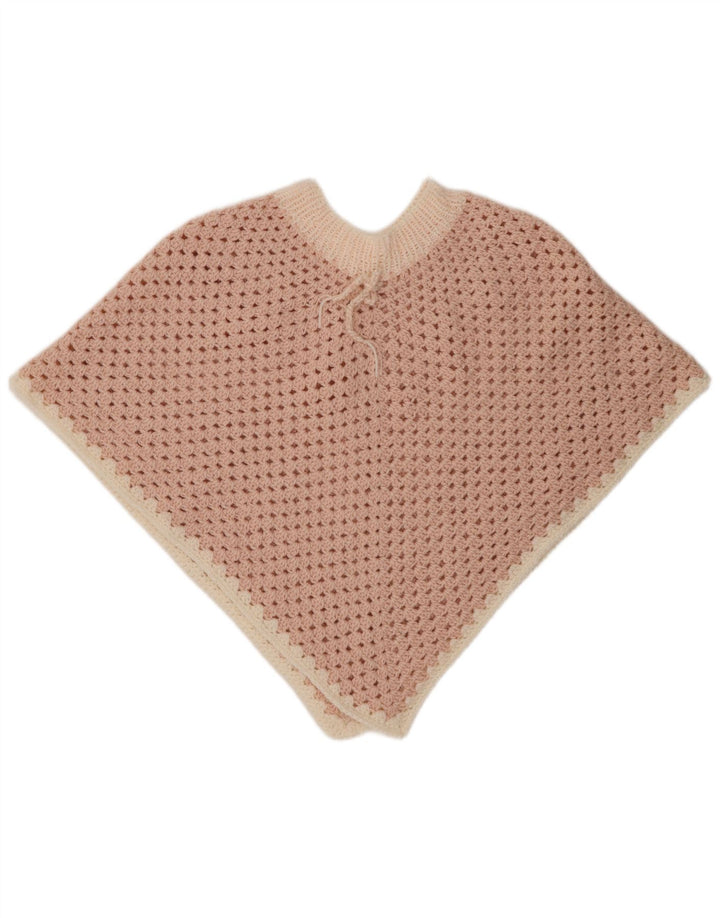 Vintage γυναικείο βελονάκι Poncho Jumper One Size Pink Colourblock